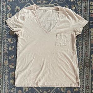 Madewell Women Pocket Tee Light Shell Pink L V Neck Short Sleeve Used